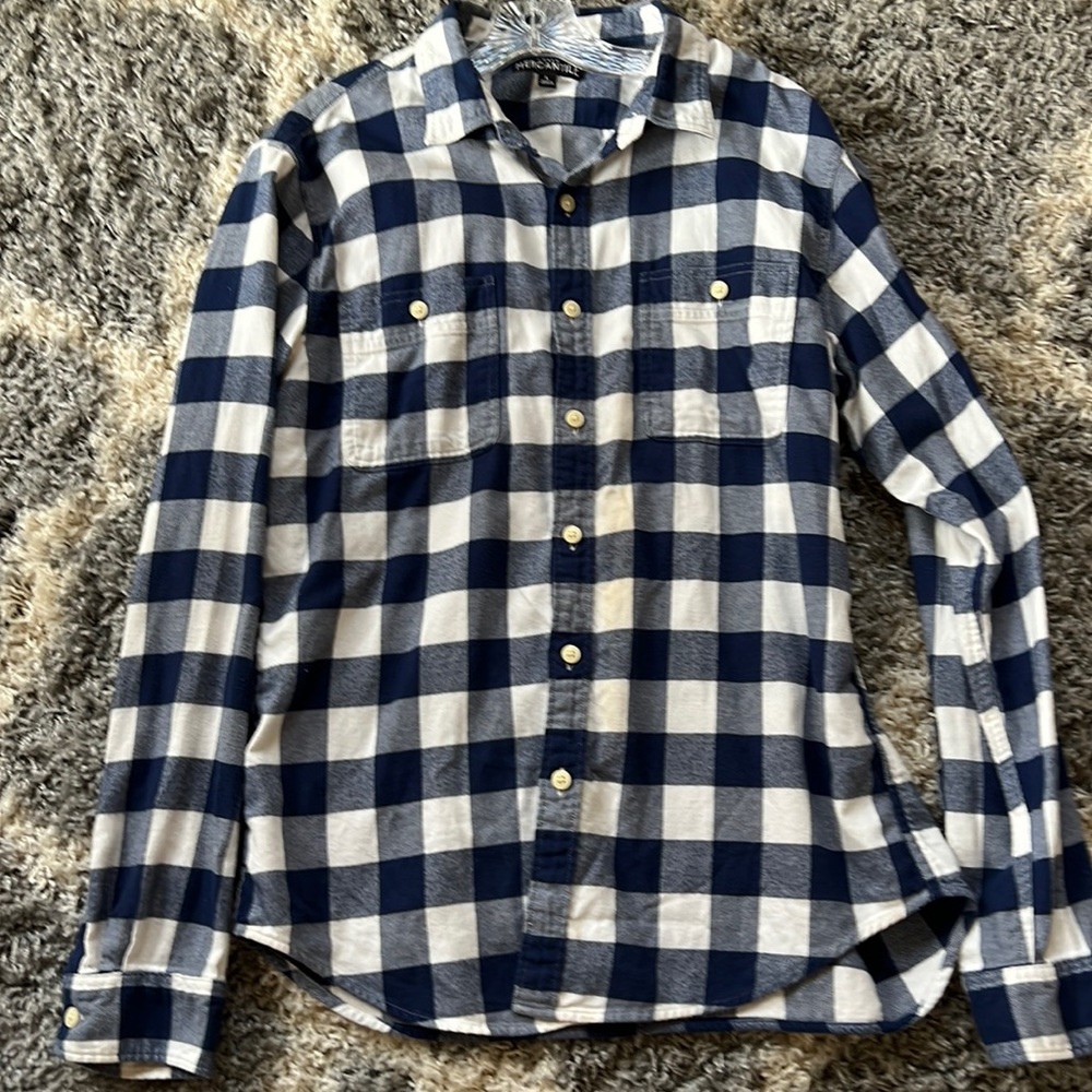 Blue and cream check in JCrew long sleeve flannel men’s shirt